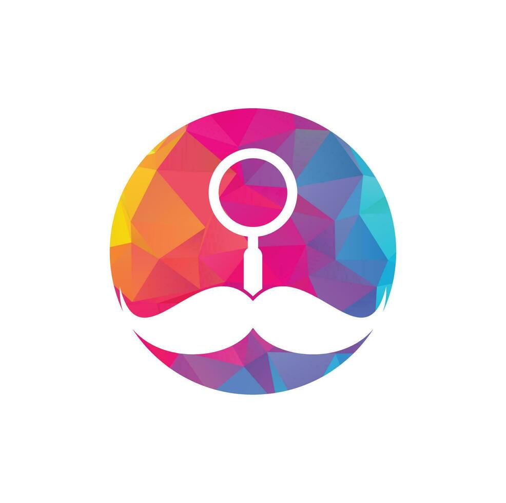 Search mustache logo design template. Moustache and loupe for a detective spy logo design. vector