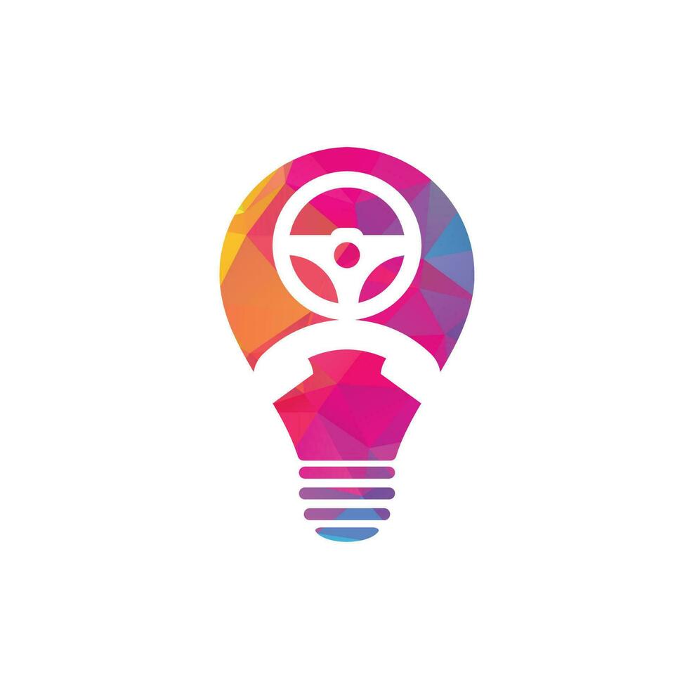 Drive call bulb shape concept vector logo design. Steering wheel and phone symbol or icon