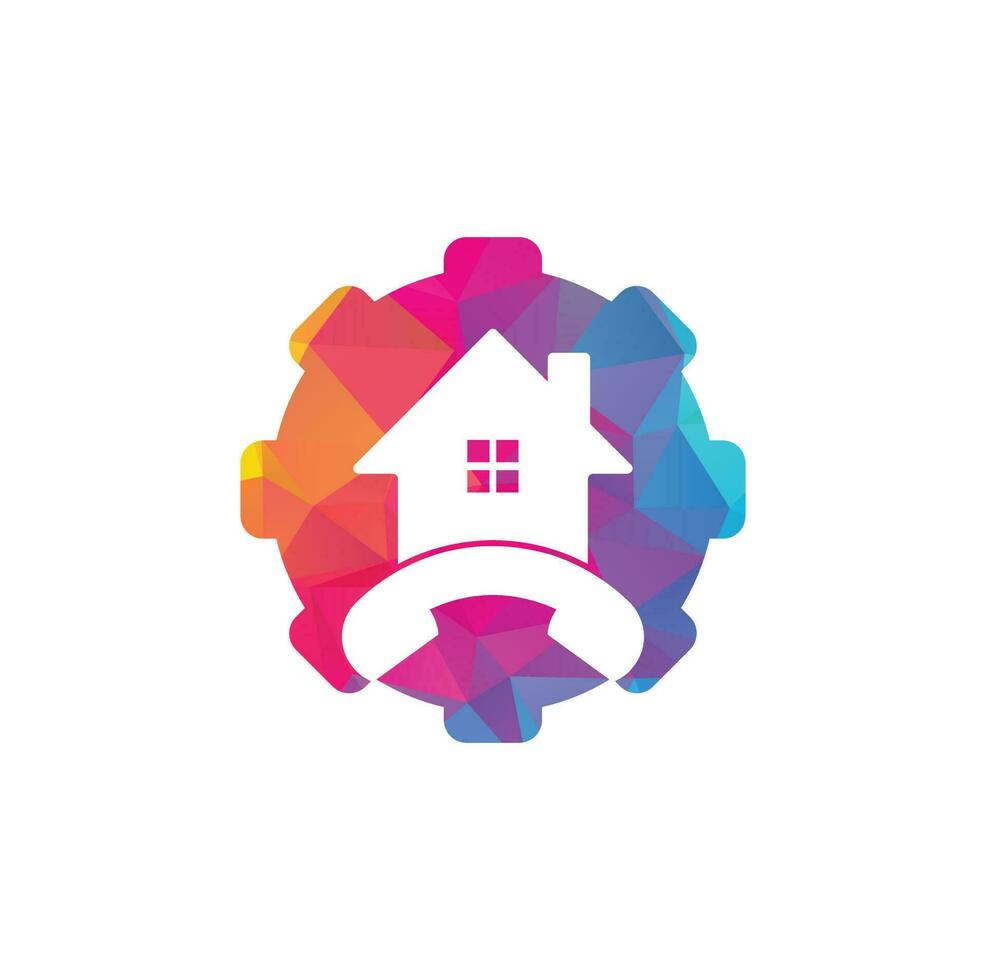 House Call gear shape concept Logo Design template. Telephone house logo design Vector. vector