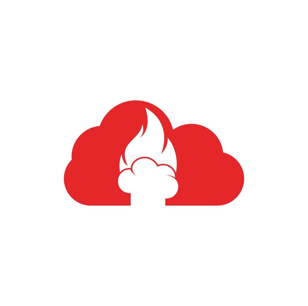 Hot chef cloud shape concept vector logo design. Chef hat with a flame vector icon.