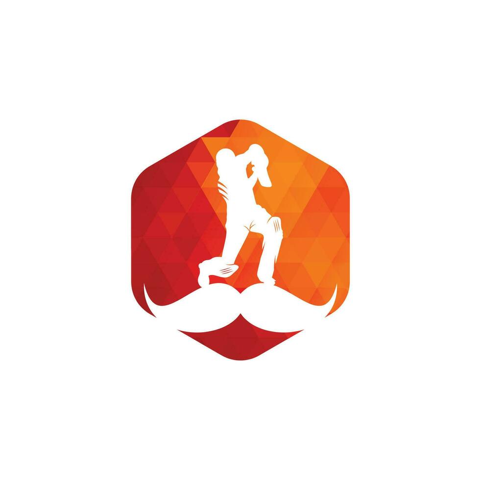 Strong cricket vector logo design. Moustache and cricket player vector icon design.