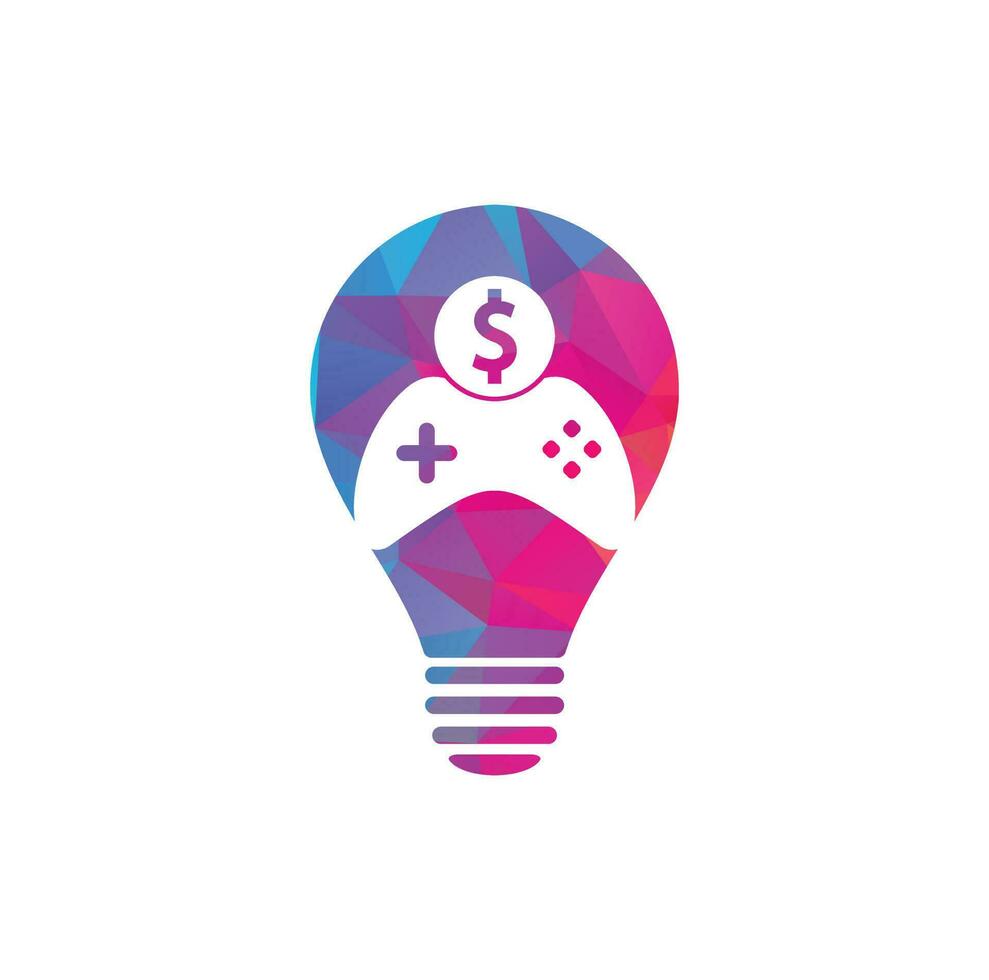 logotipo de concepto de forma de bombilla de juego de dinero. joystick juego de dinero en línea diseño de logotipo creativo vector