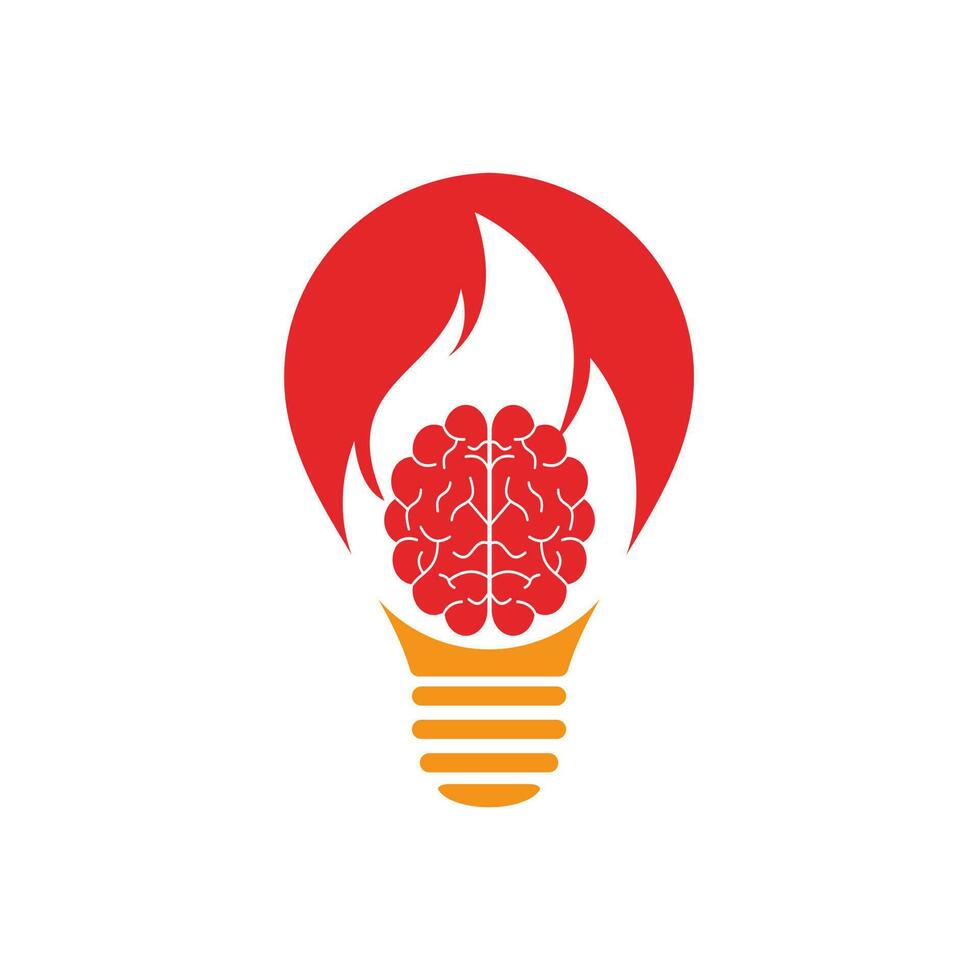 Fire brain bulb shape concept vector logo design template.
