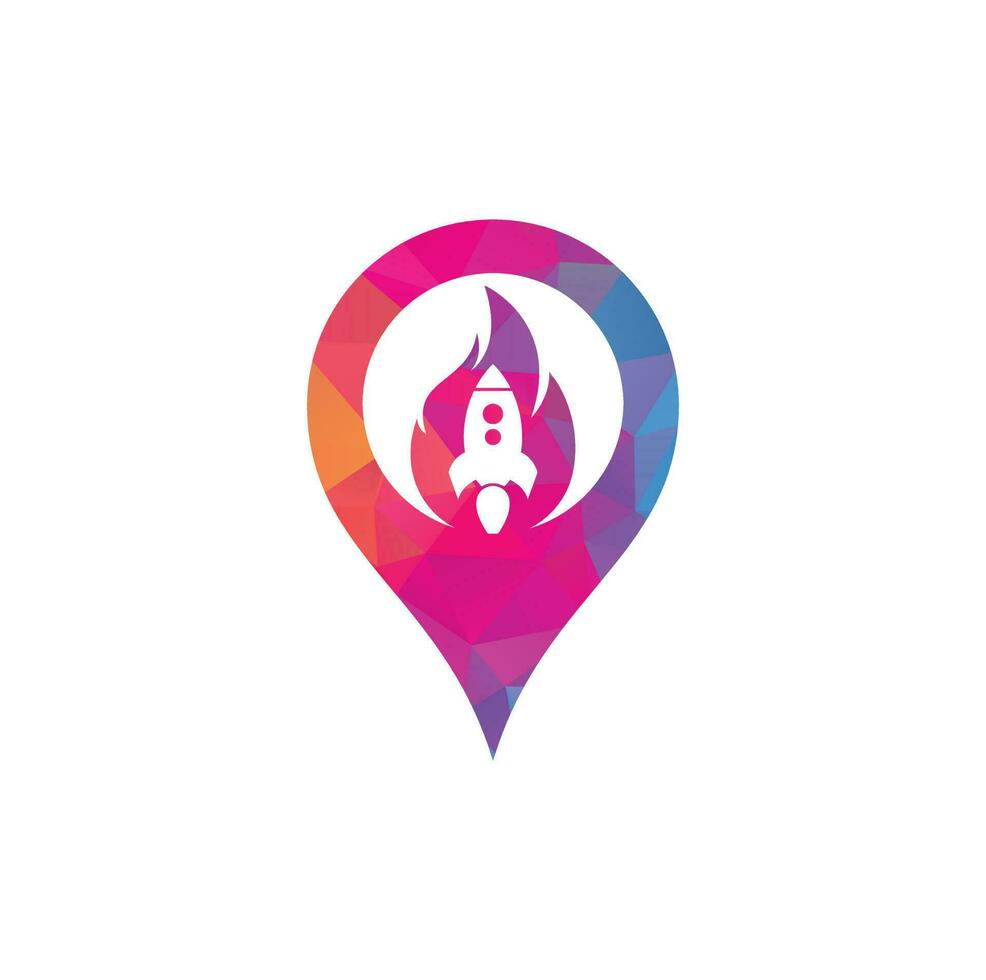 Rocket fire map pin shape concept logo design. Fire and rocket logo combination. Flame and airplane symbol or icon. vector