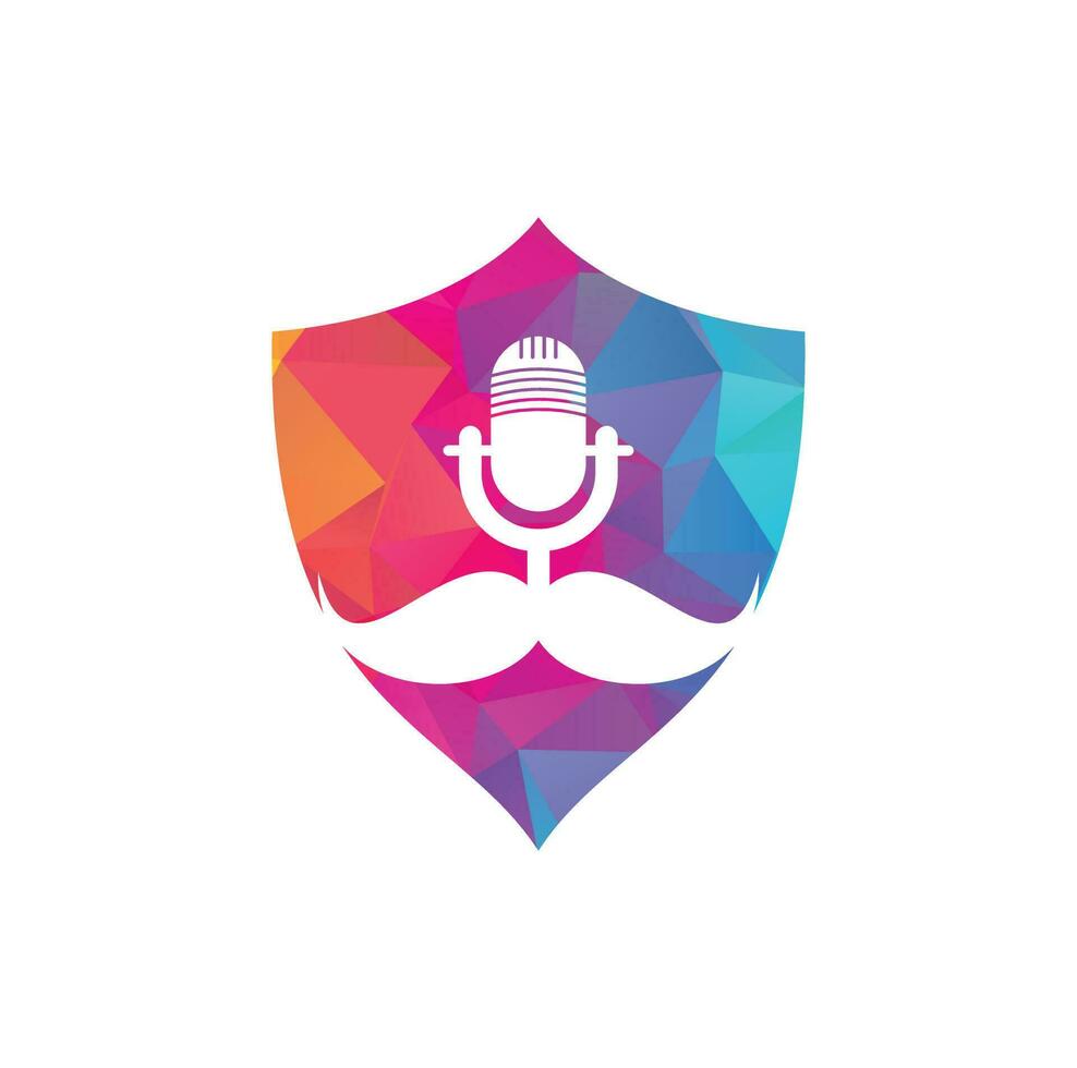 fuerte plantilla de diseño de logotipo de vector de podcast. plantilla de diseño de logotipo de podcast de caballero. icono de podcast de bigote.