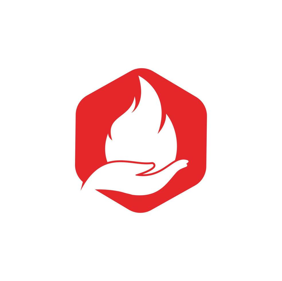 concepto de diseño de logotipo de vector de cuidado de incendios. diseño de logotipo de icono de mano y fuego.