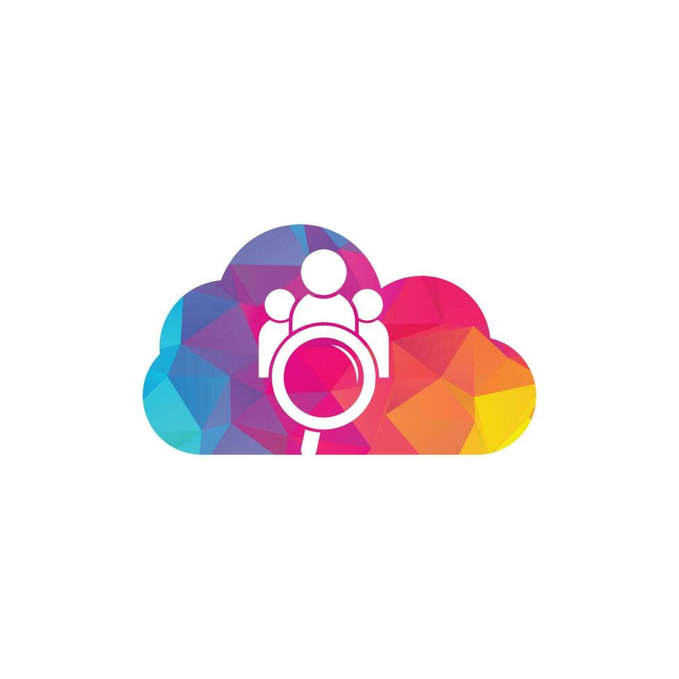 logotipo de la forma de la nube del buscador de personas. logotipo de lupa. icono de diseño de logotipo de lupa y personas vector