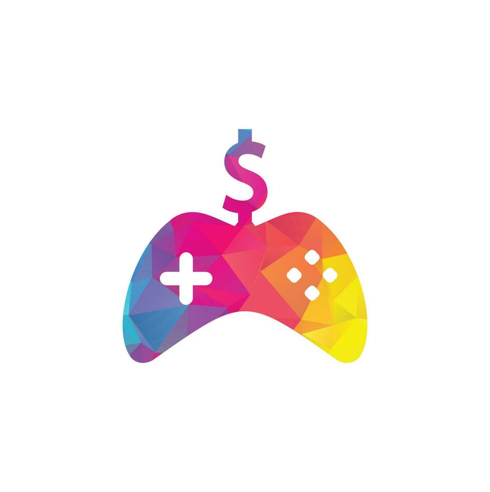 logotipo del juego de dinero. joystick juego de dinero en línea diseño de logotipo creativo vector