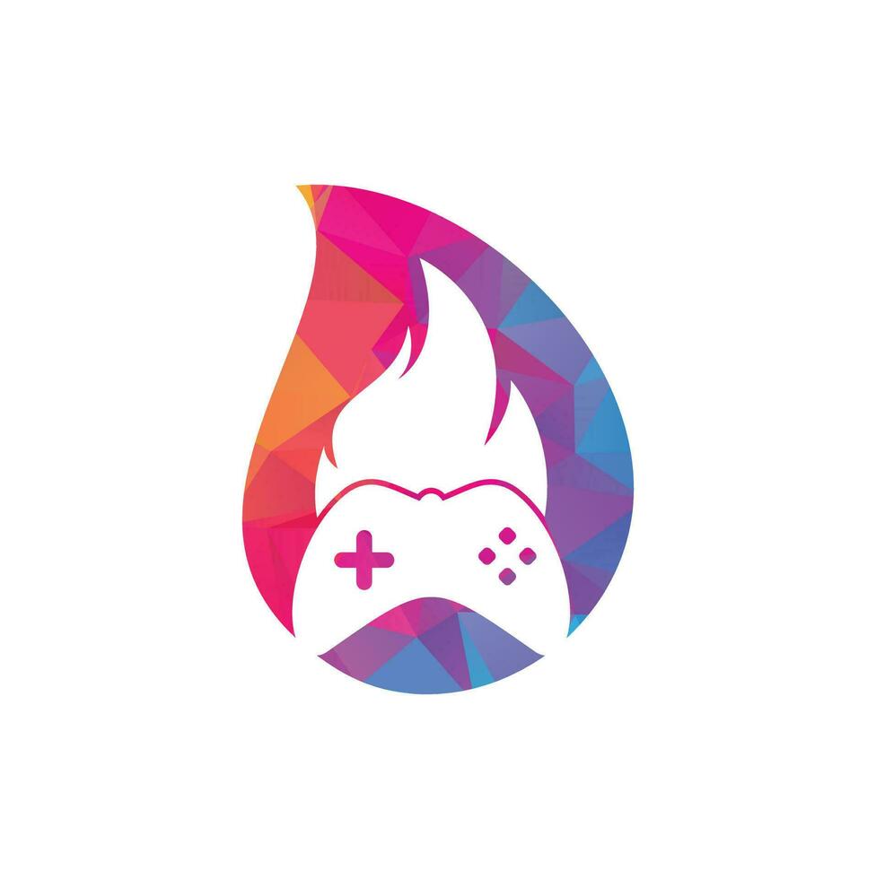 Gaming fire drop shape concept logo icon designs vector. game pad with a fire for gaming logo vector