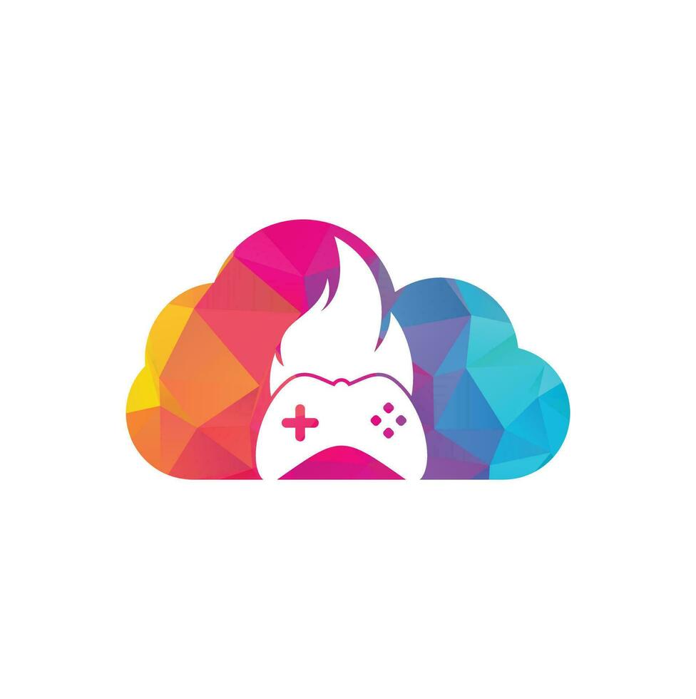 Gaming fire cloud shape concept logo icon designs vector. game pad with a fire for gaming logo vector
