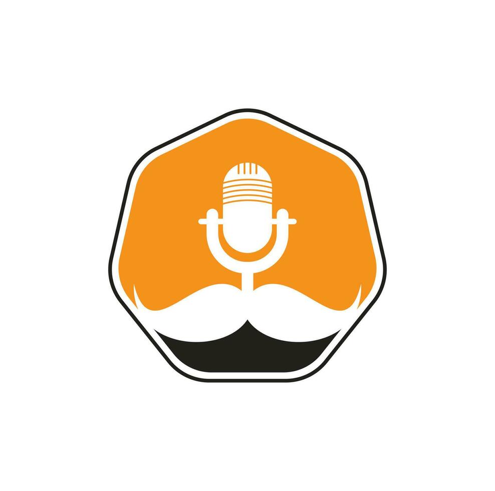 fuerte plantilla de diseño de logotipo de vector de podcast. plantilla de diseño de logotipo de podcast de caballero. icono de podcast de bigote.