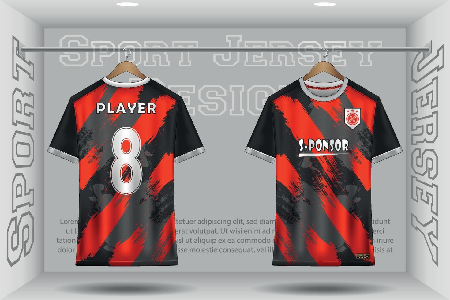Soccer jersey mockup football jersey design in the studio sublimation for sport t shirt design collection for racing, cycling, gaming, motocross vector
