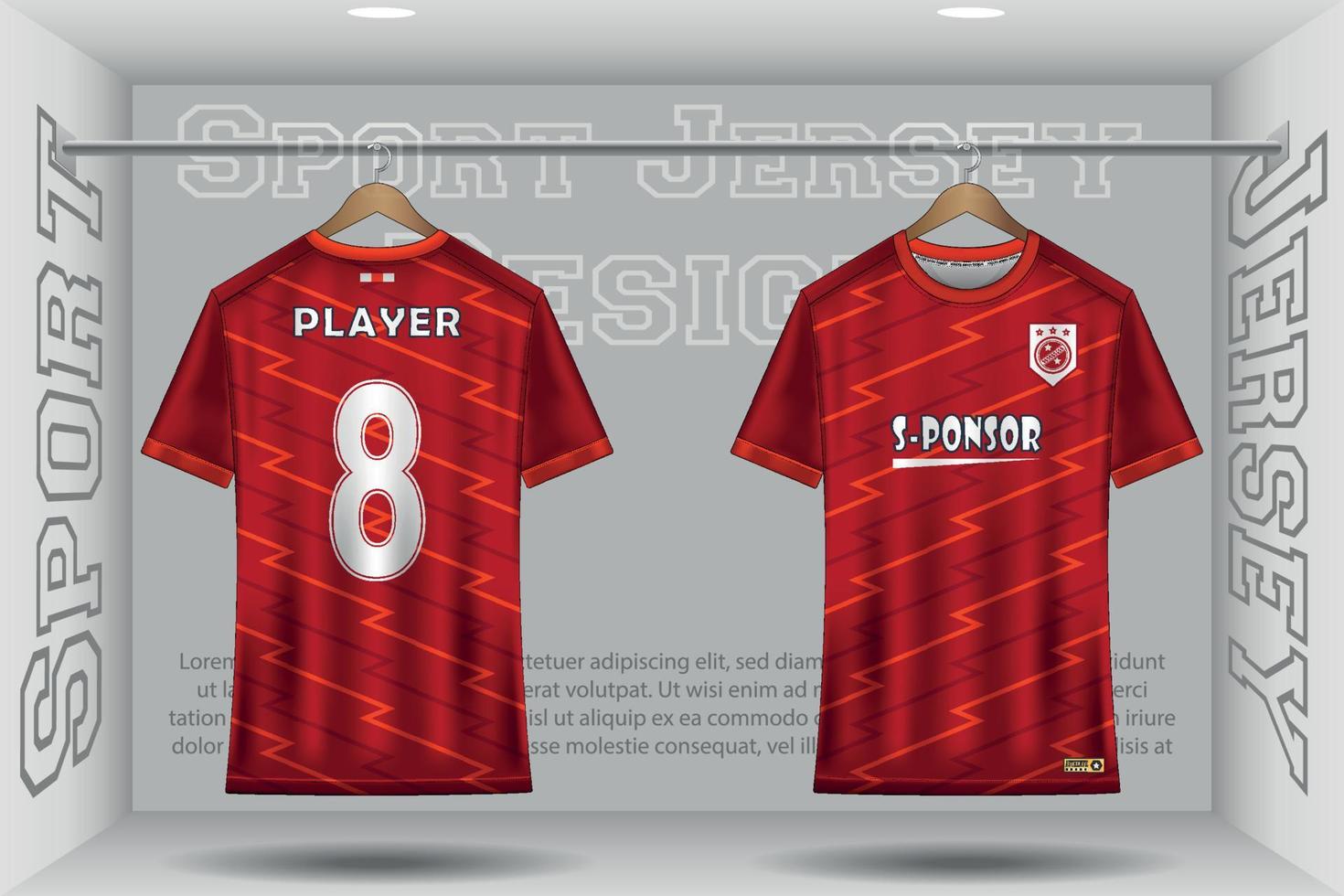 Soccer jersey mockup football jersey design in the studio sublimation for sport t shirt design collection for racing, cycling, gaming, motocross vector