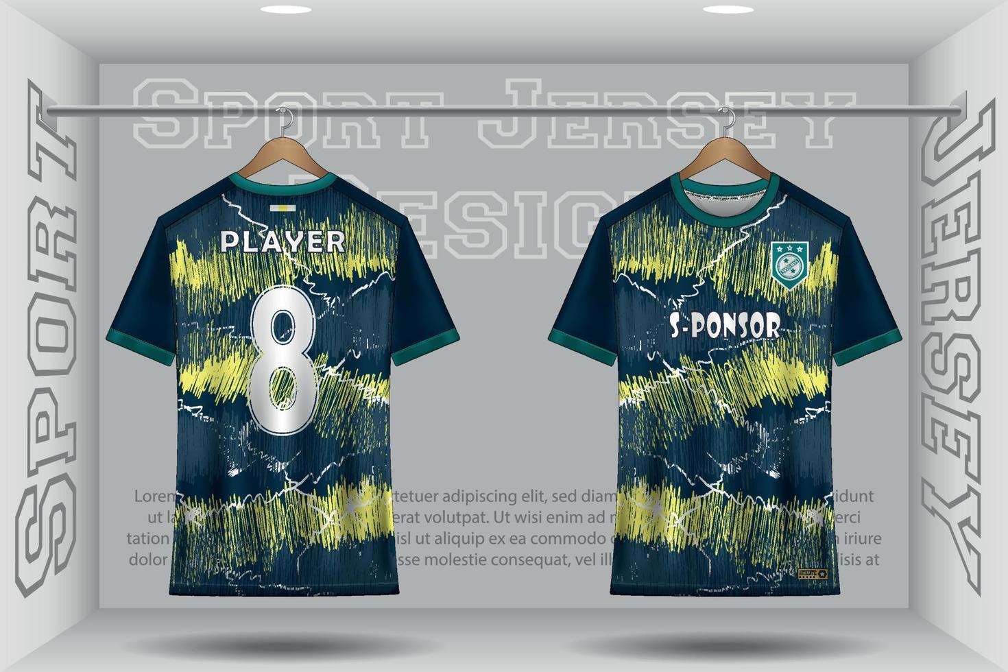 Soccer jersey mockup football jersey design in the studio sublimation for sport t shirt design collection for racing, cycling, gaming, motocross vector