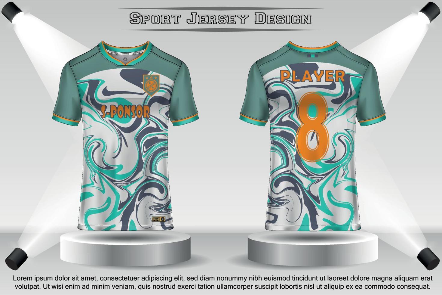 Soccer jersey mockup football jersey design in the studio sublimation for sport t shirt design collection for racing, cycling, gaming, motocross vector