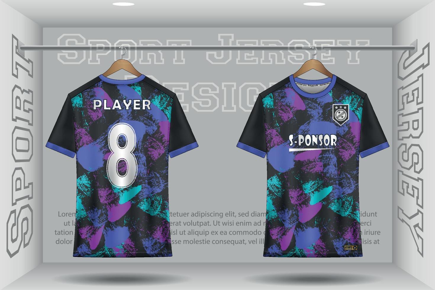 Soccer jersey mockup football jersey design in the studio sublimation for sport t shirt design collection for racing, cycling, gaming, motocross vector