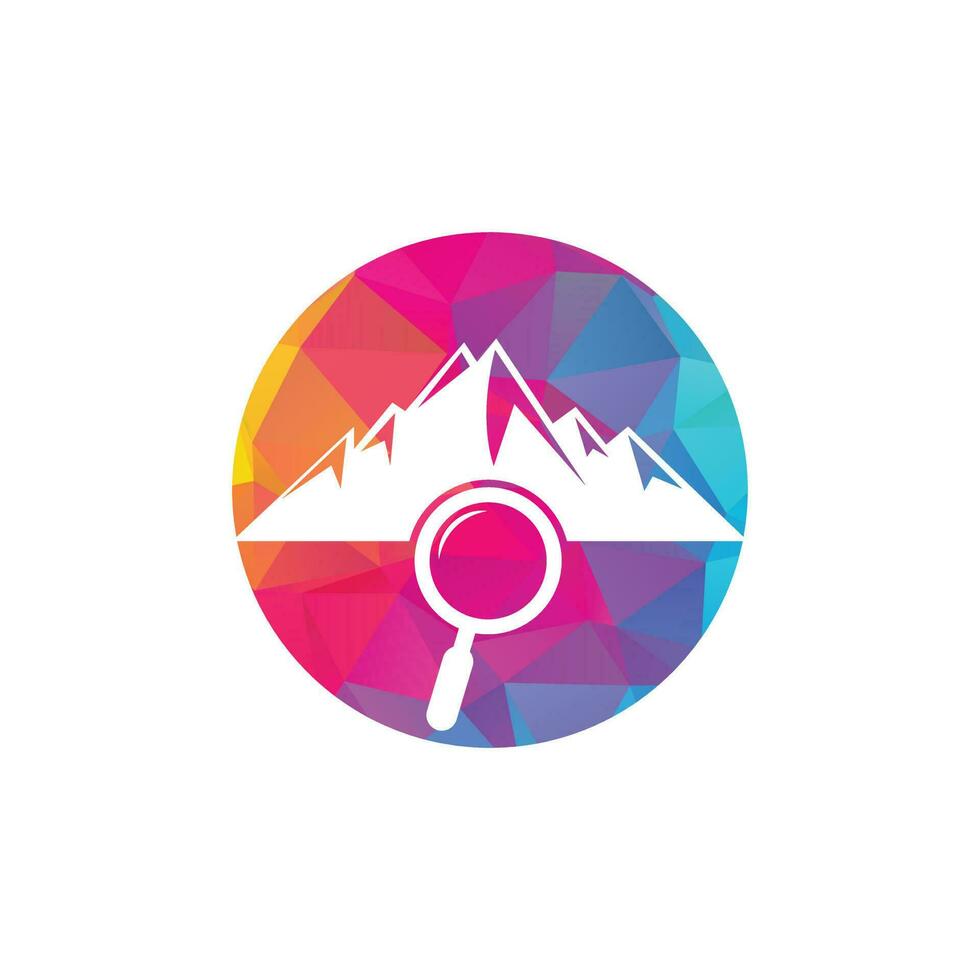 Mountain and loupe logo combination. Nature and magnifying symbol or icon. Magnifying glass and mountain logo design. vector