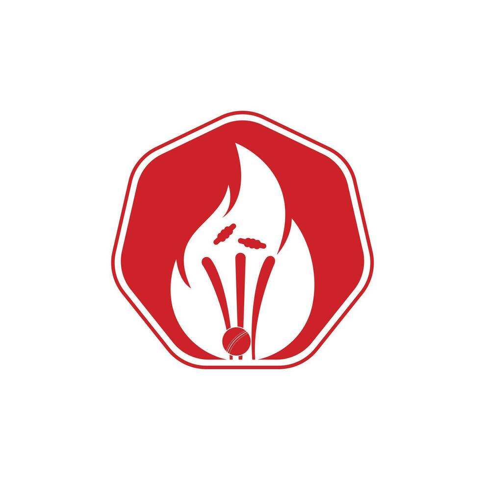 Fire wickets and ball logo .Fire cricket player vector logo design. Cricket fire gear logo icon.