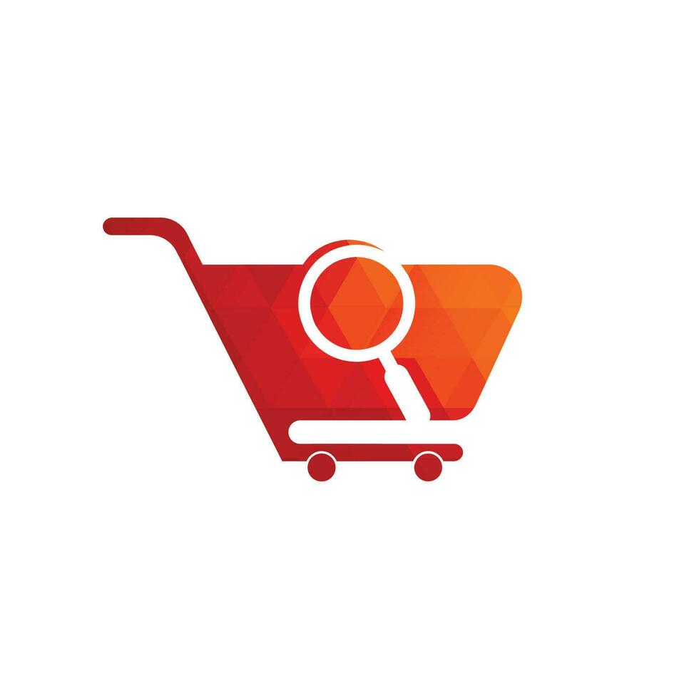 Shopping cart and magnifying glass, negative space logo design. search and shopping cart logo icon. vector