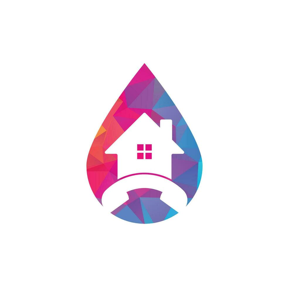 House Call drop shape concept Logo Design template. Telephone house logo design Vector. vector