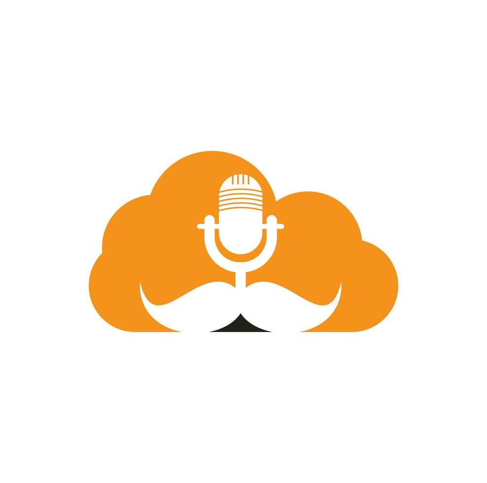 fuerte plantilla de diseño de logotipo de vector de nube de podcast. plantilla de diseño de logotipo de podcast de caballero. icono de podcast de bigote.