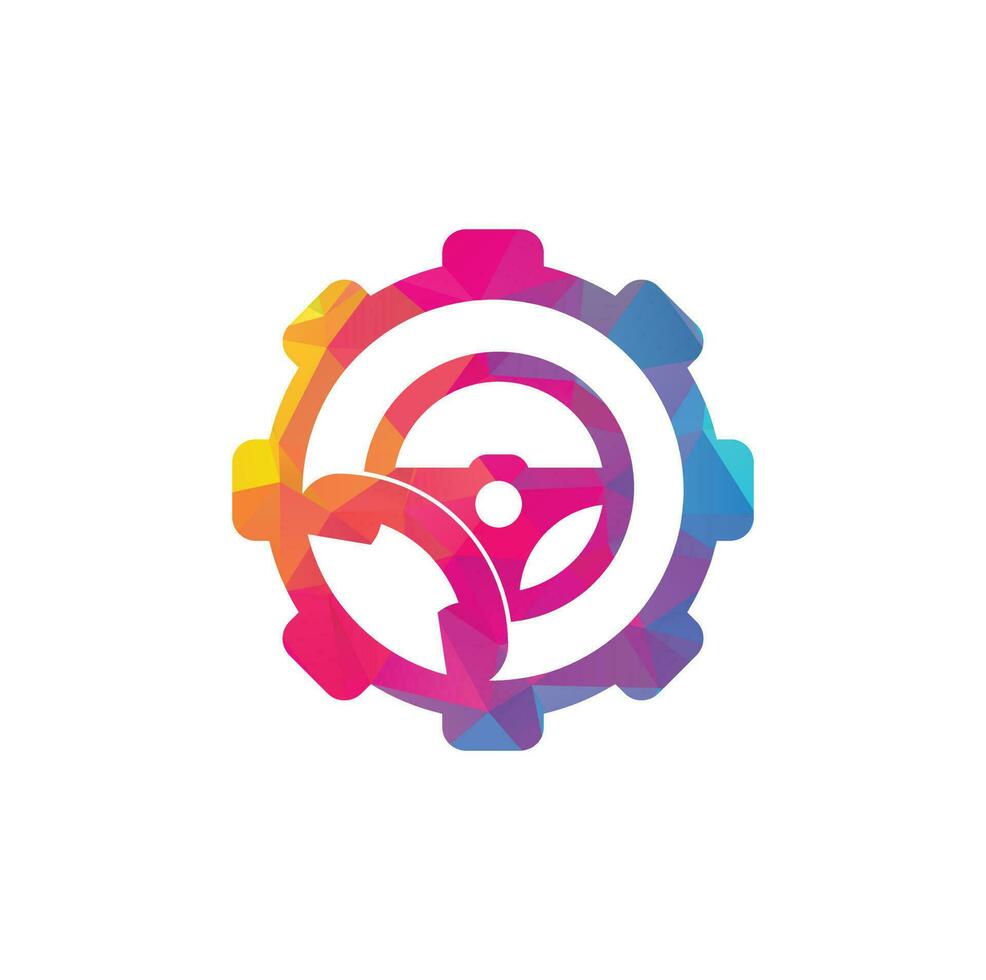 Drive call gear shape concept vector logo design. Steering wheel and phone symbol or icon.