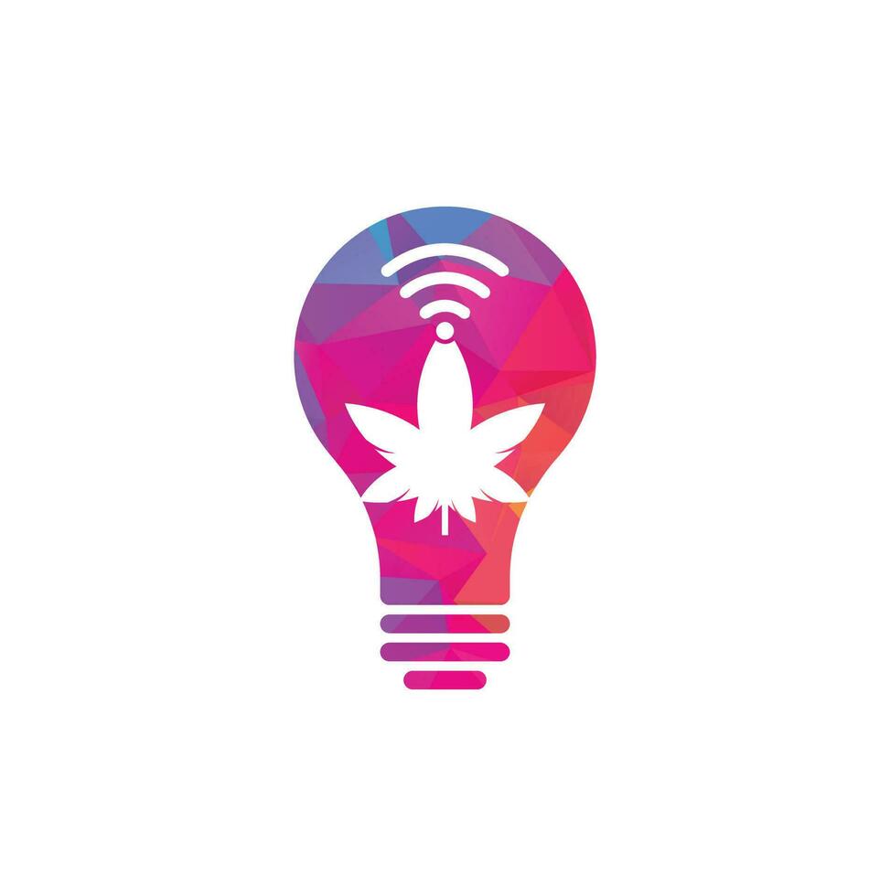 diseño de logotipo vectorial de forma de bombilla wifi de cannabis. cáñamo y símbolo o icono de señal. vector