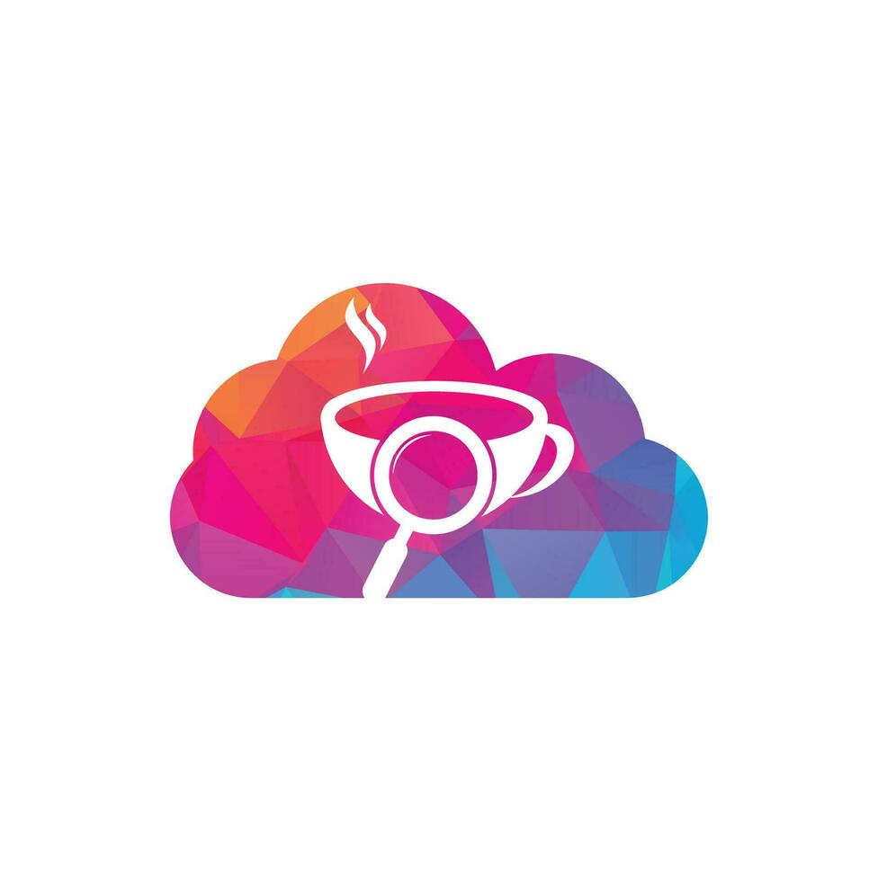 Search Coffee cloud shape concept logo template design vector. Coffee magnifying glass logo template Vector. vector