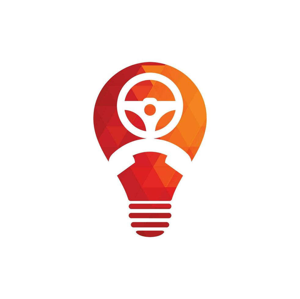 Drive call bulb shape concept vector logo design. Steering wheel and phone symbol or icon