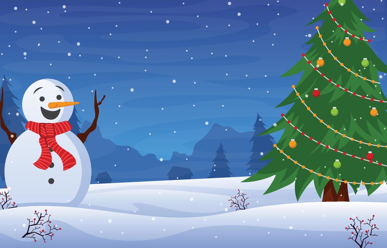 Winter Background with Christmas Tree and Snowman vector