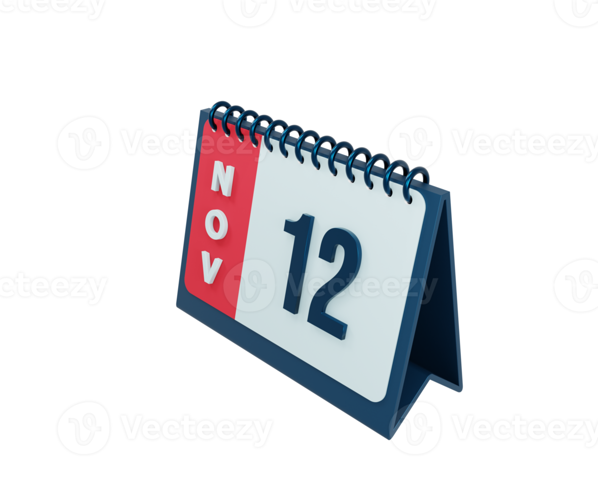 november realistisk skrivbord kalender ikon 3d illustration datum november 12 png