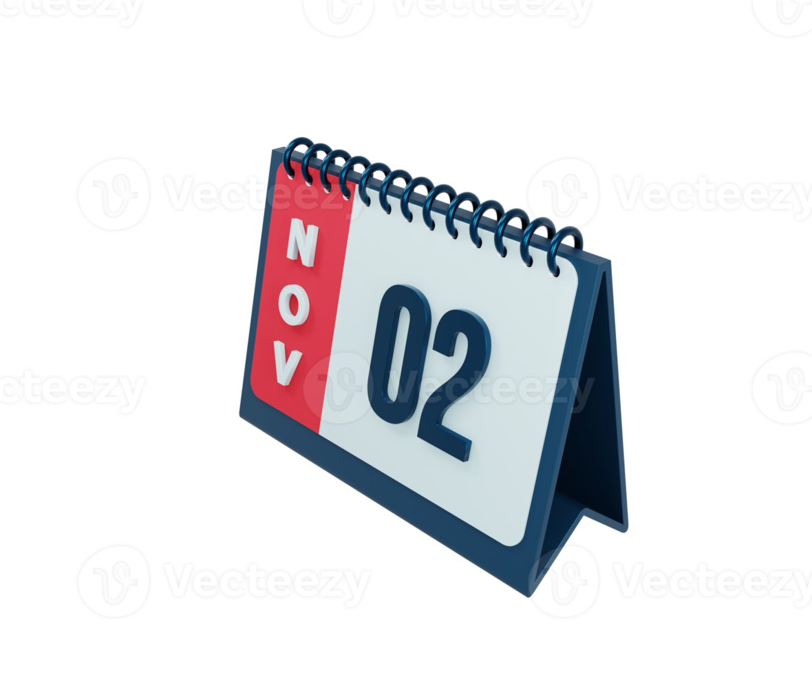 November Realistic Desk Calendar Icon 3D Illustration Date November 02 png