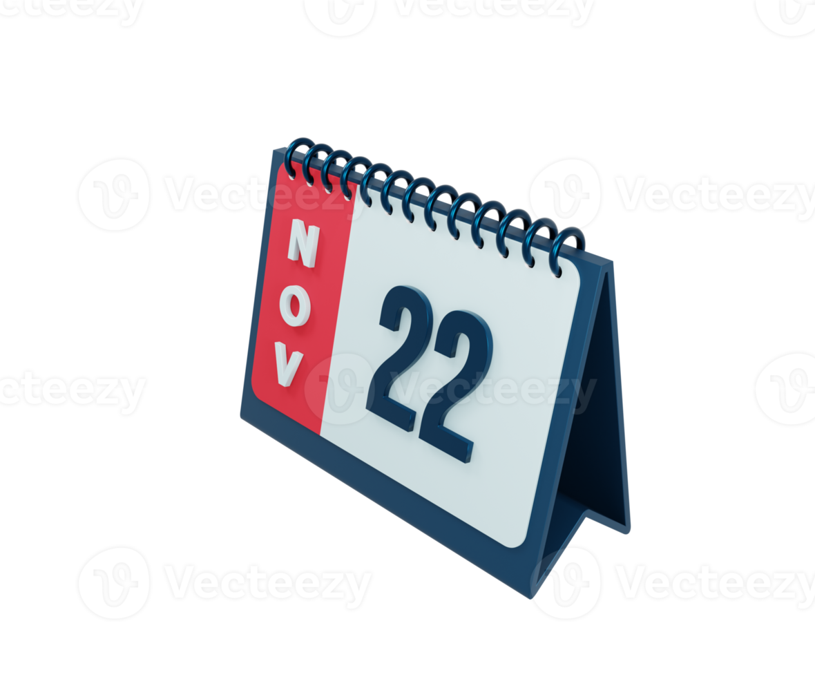 novembre calendrier de bureau réaliste icône illustration 3d date 22 novembre png