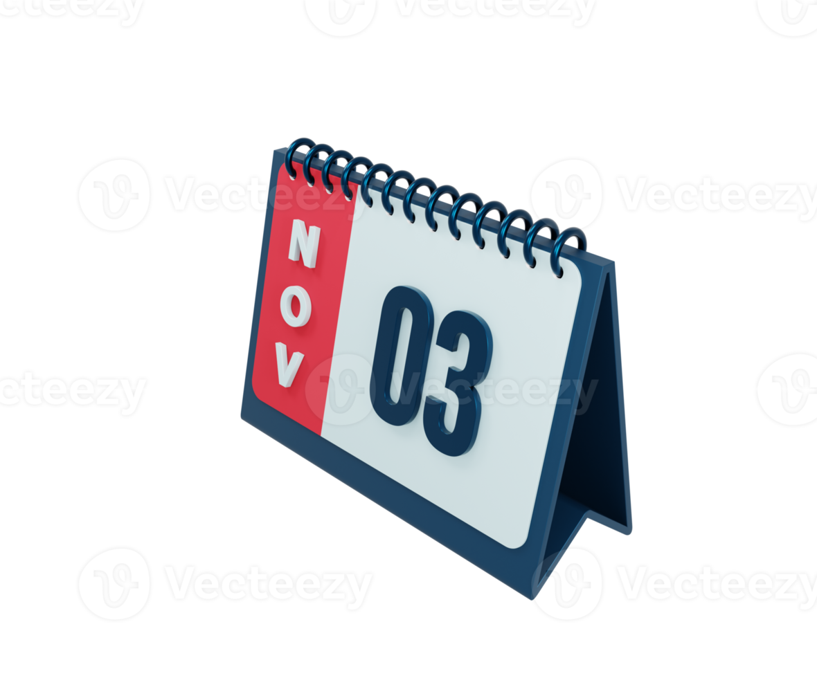 novembre calendrier de bureau réaliste icône 3d illustration date 03 novembre png