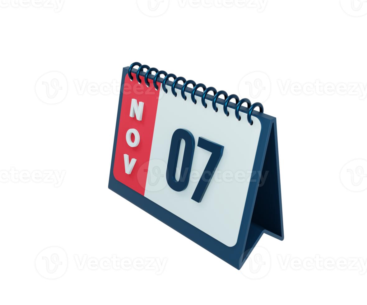 novembre calendrier de bureau réaliste icône 3d illustration date 07 novembre png