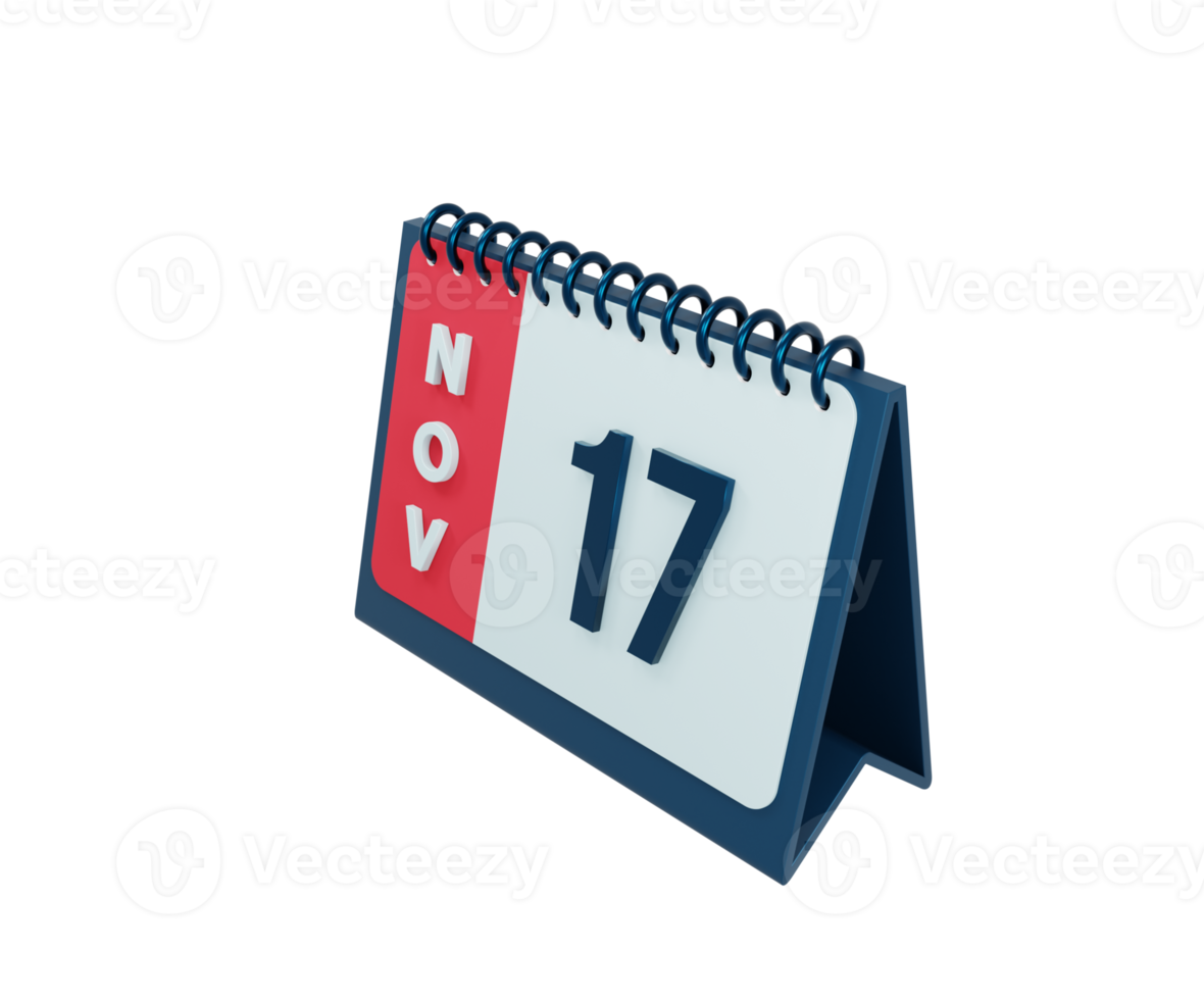 novembre realistico scrivania calendario icona 3d illustrazione Data novembre 17 png