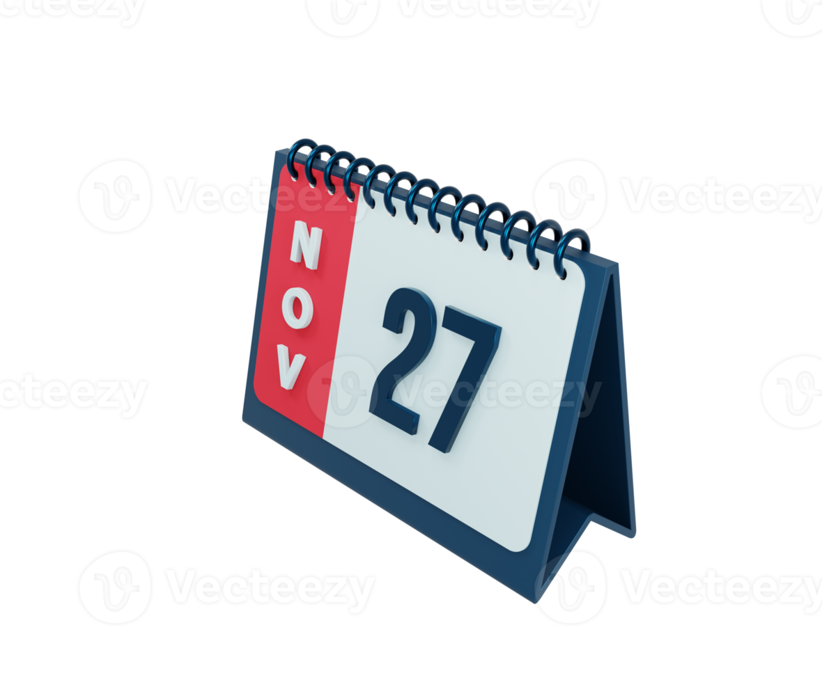 november realistisk skrivbord kalender ikon 3d illustration datum november 27 png