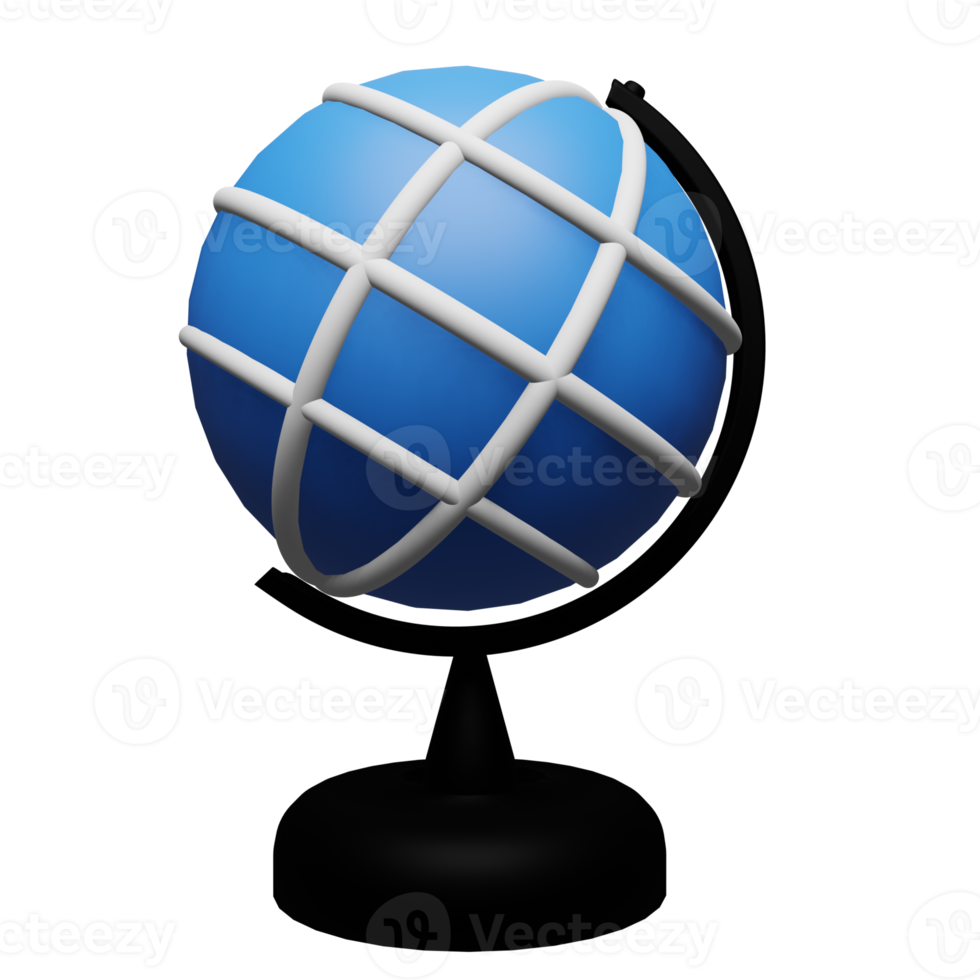 Globe 3D Icon is blue, perfect for adding elements to your design png