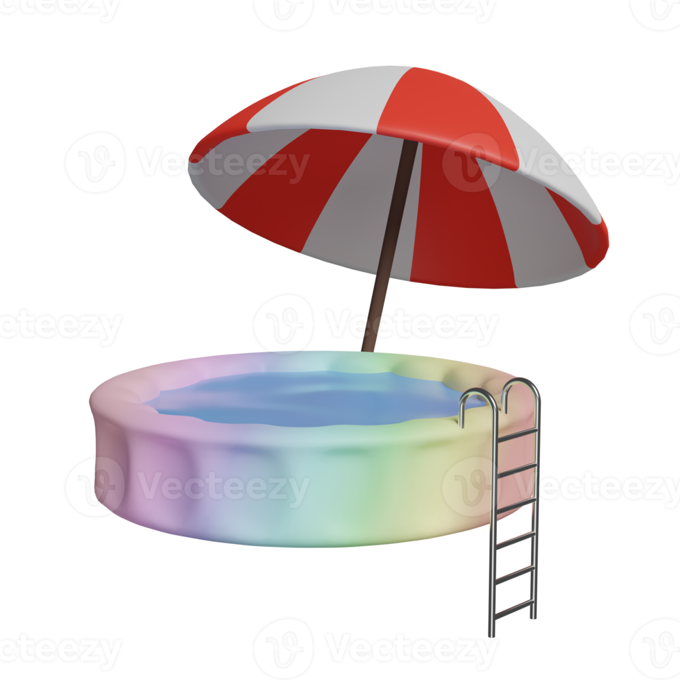 piscine gonflable avec parasol isolé. concept de décoration d'été, illustration 3d ou rendu 3d png