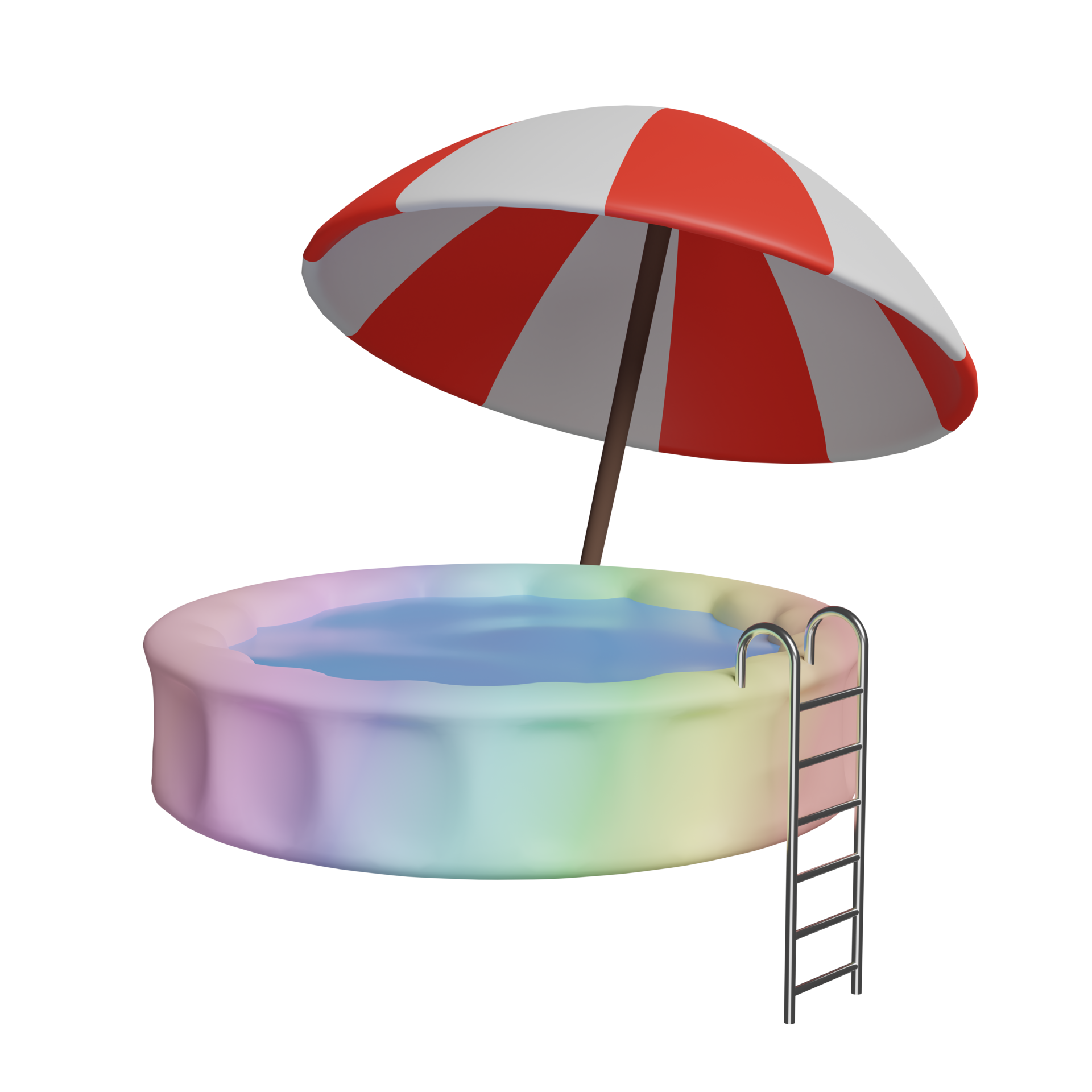 Inflatable Pool with umbrella isolated. Summer decorate concept, 3d