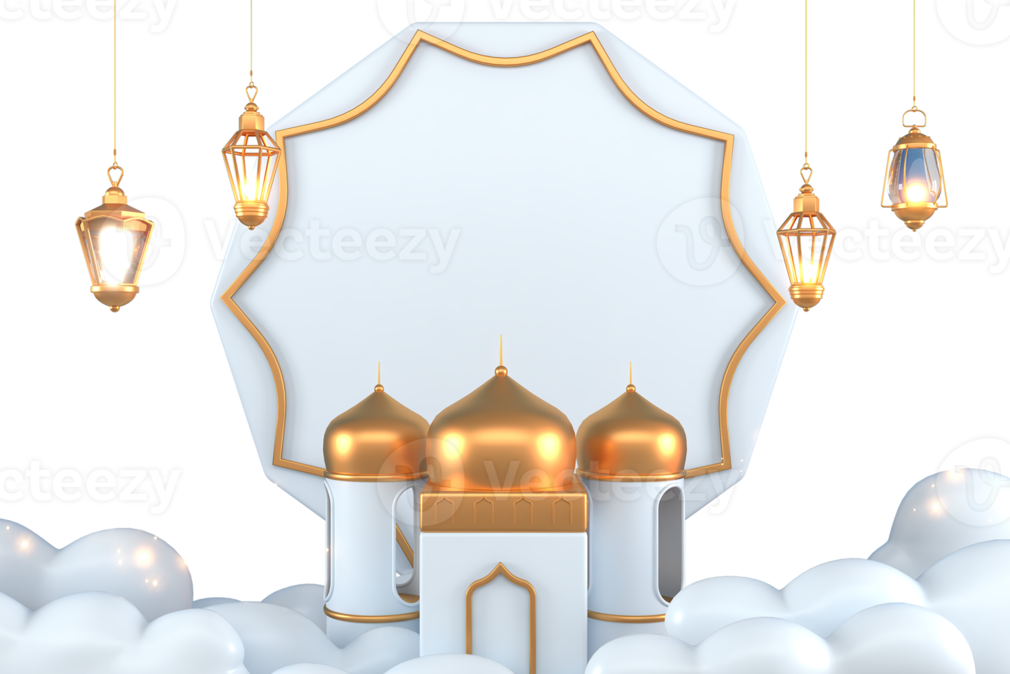 fond d'éléments de voeux ramadan kareem islamique avec mosquée décorative, croissant de lune et nuage. png