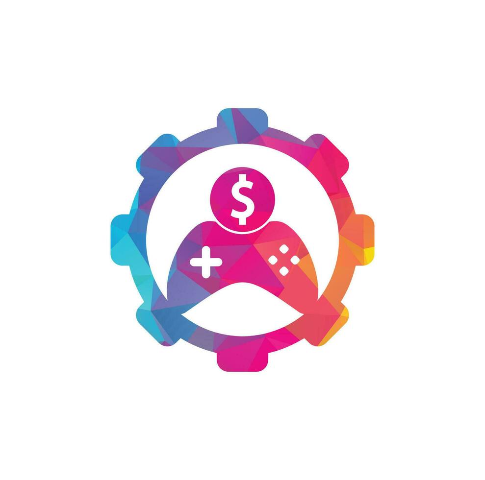 logotipo de concepto de forma de engranaje de juego de dinero. joystick juego de dinero en línea diseño de logotipo creativo vector