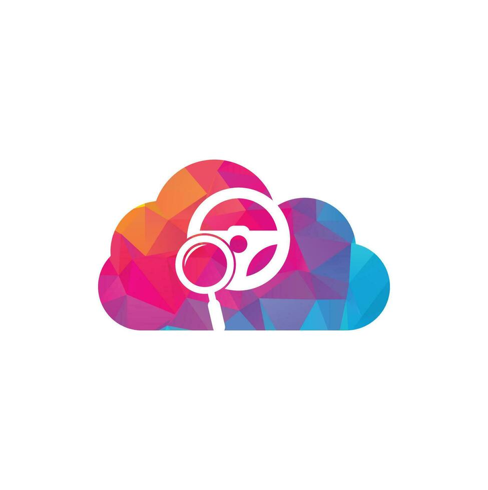 Search drive cloud shape concept logo template. Search drive logo design icon vector. Steering wheel and magnifying symbol or icon. vector