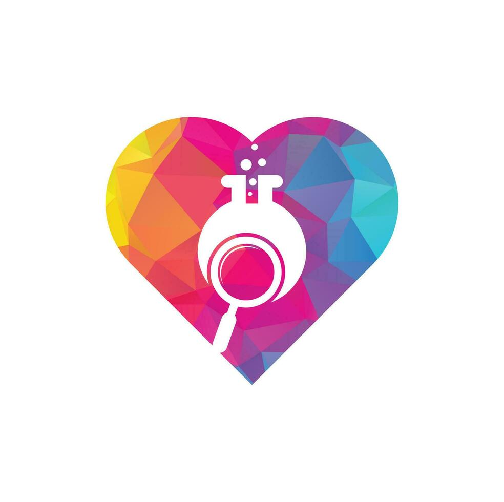 Search lab heart shape concept logo design. find lab logo design vector template. Lab Find Logo Icon Design.
