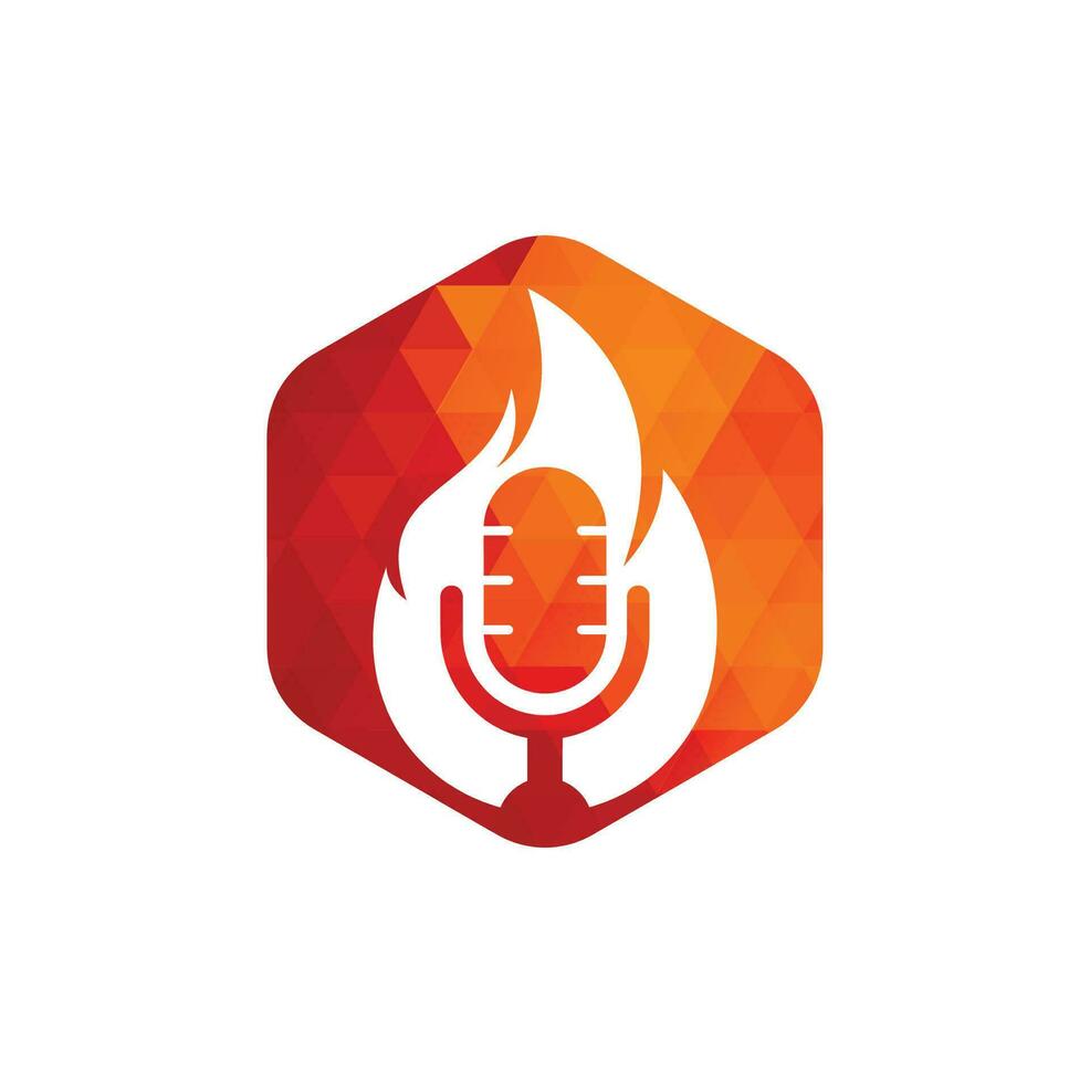 plantilla de diseño de logotipo de podcast de fuego. llama fuego podcast micrófono logo vector icono ilustración.