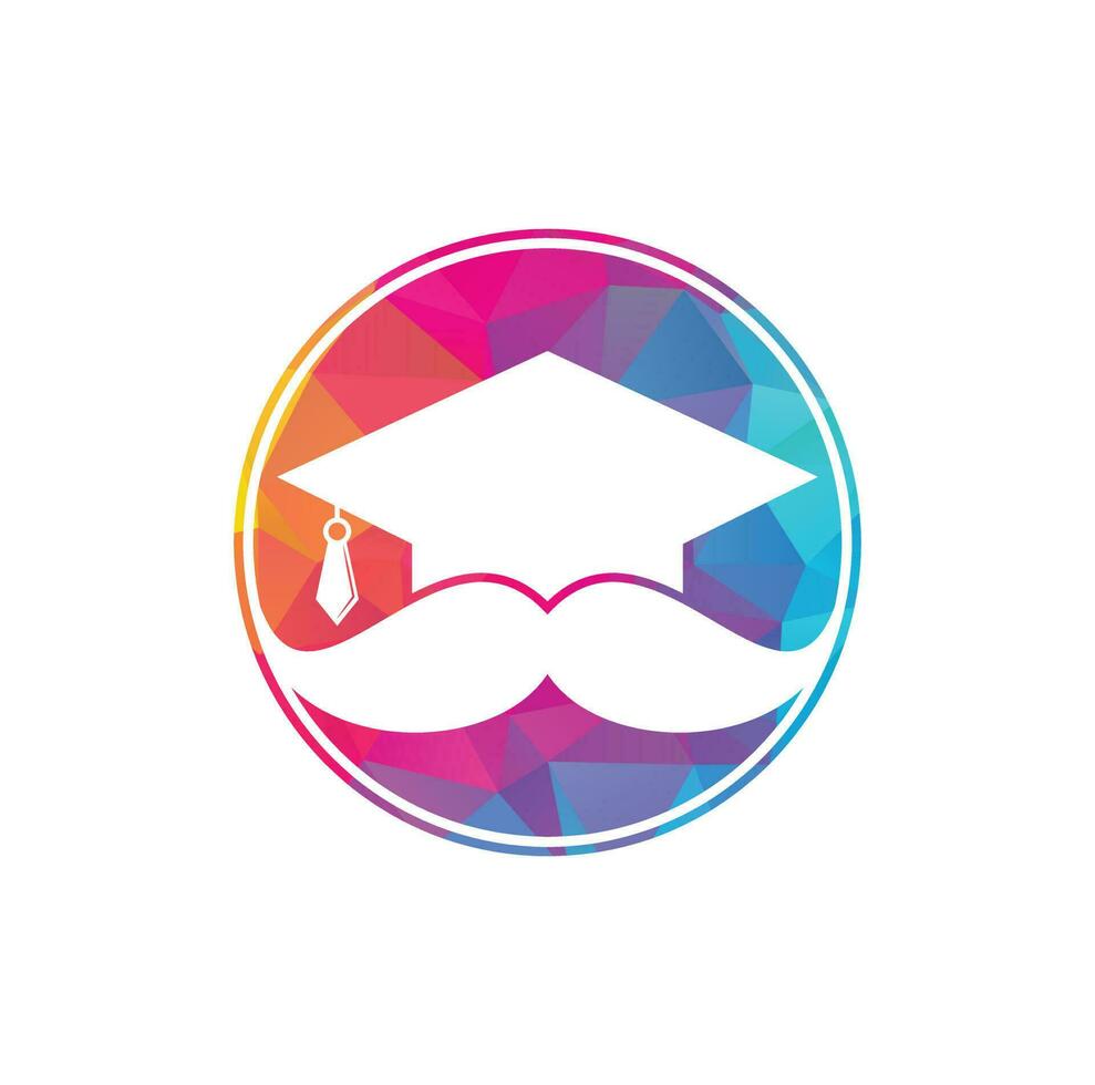 Strong education logo design template. Hat graduation with mustache icon design. vector