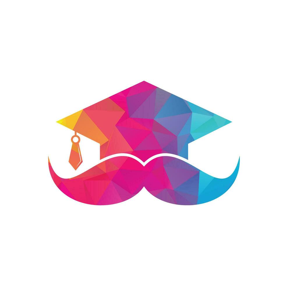 Strong education logo design template. Hat graduation with mustache icon design. vector