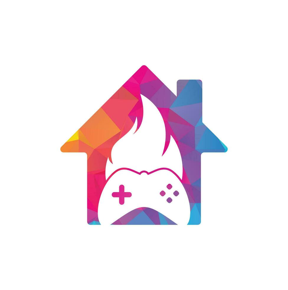 Gaming fire home shape concept logo icon designs vector. game pad with a fire for gaming logo vector