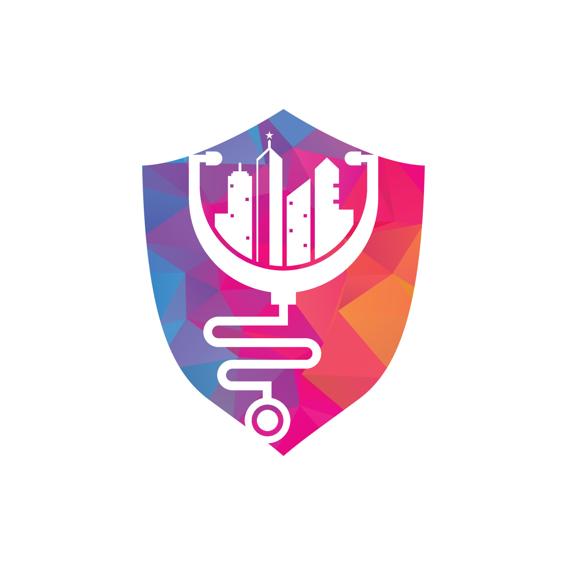 Medical city vector logo template. stethoscope and city vector. City