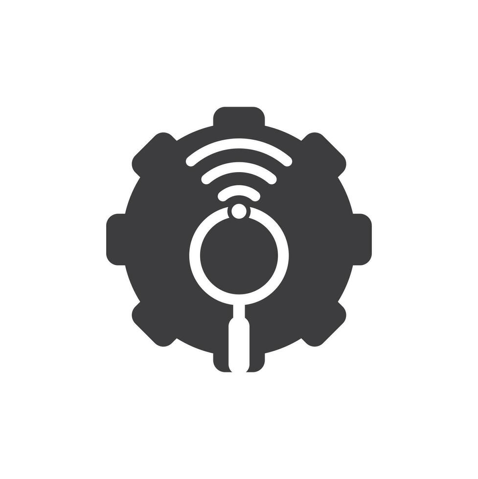 Search wifi gear shape concept logo vector. Wifi finder vector logo template icon